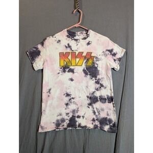 Kiss Tie Dye Shirt Women Size XS Black White Rock N Roll Band